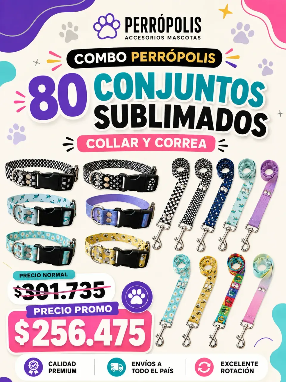 COMBO 4 SUBLIMADO- CONJUNTO SUBLIMADO COLLAR Y CORREA