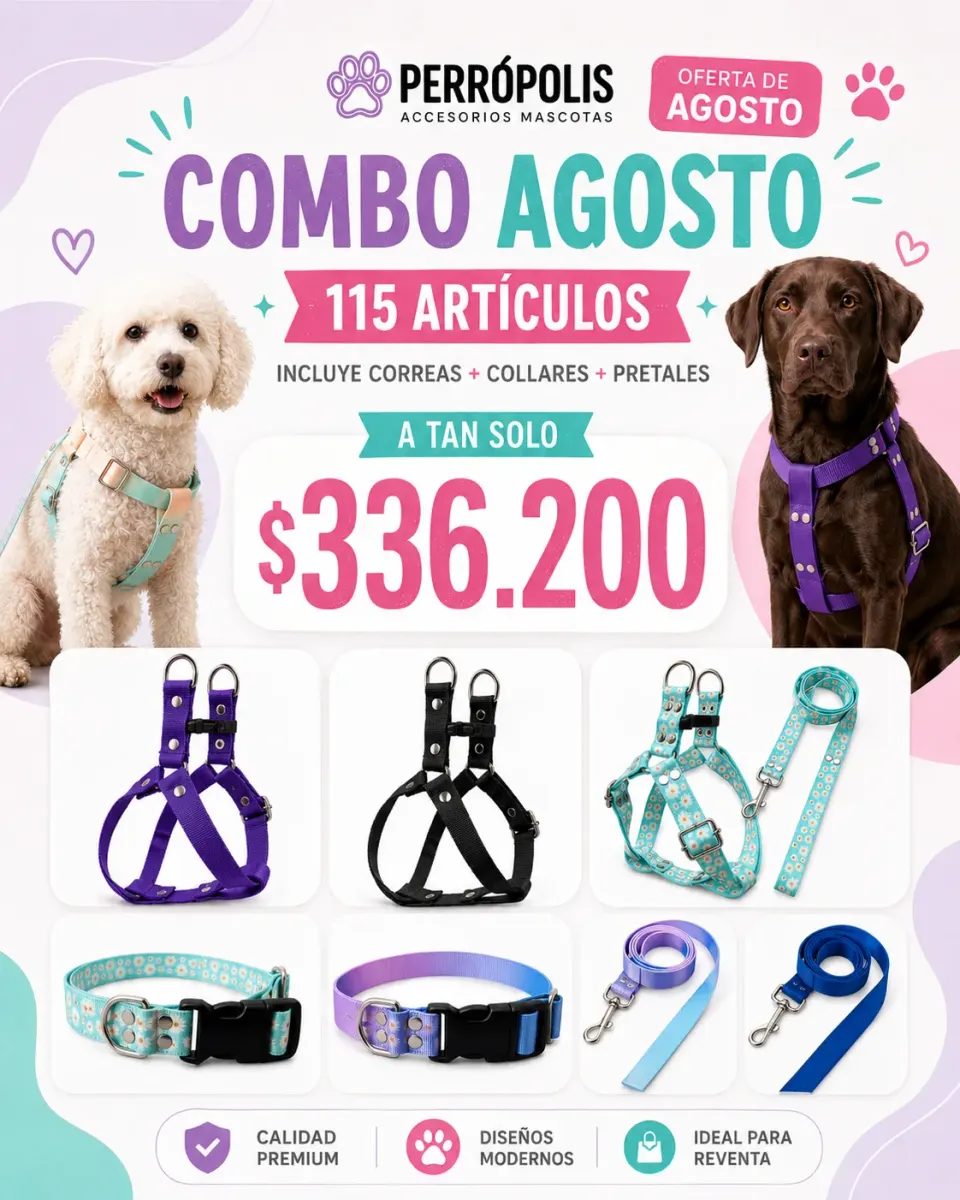 COMBO 3 LISO Y SUBLIMADO - PRETAL + COLLAR + CORREA